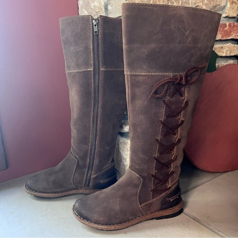 Born Tarla Brown Leather Lace Up Side Zip Boot Women’s Size 6 /‎ EU 35.5